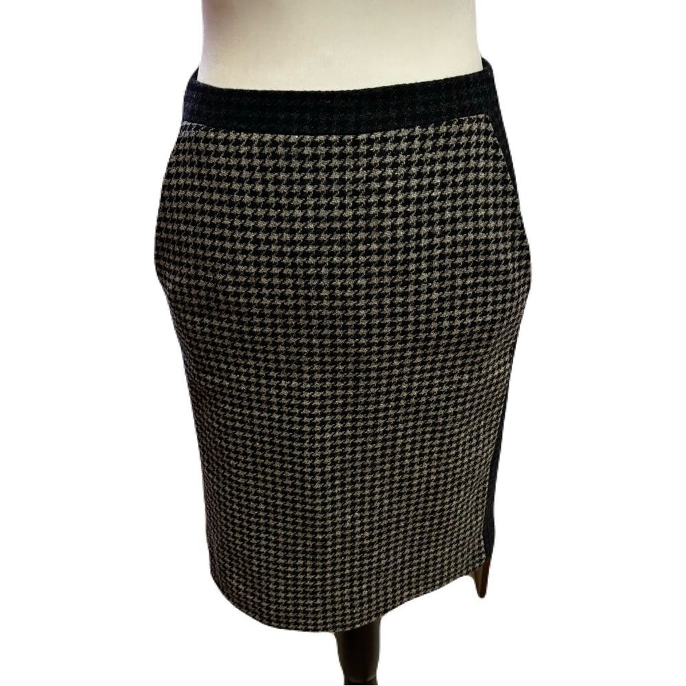 J.Crew Black & Gray Houndstooth Wool Pencil Skirt | Sz 00 | EUC - Picture 2 of 9